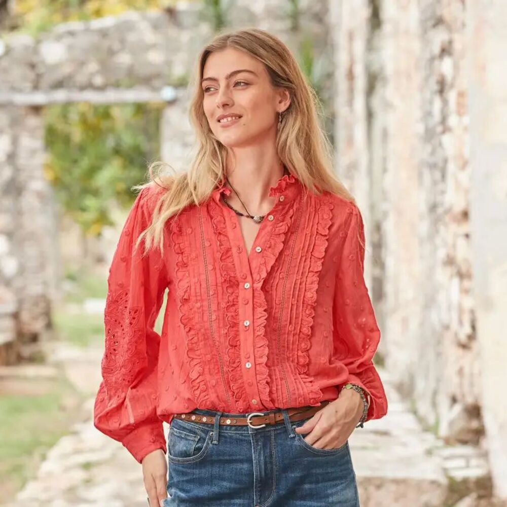 SUNDANCE Tiffany Jo Shirt Best Fits a LG in Papaya MSRP $148